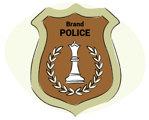 compliance enforcement blog image of a badge that reads brand police