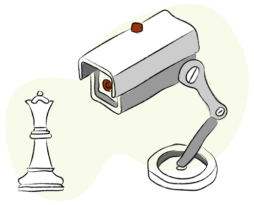 monitoring ads for tm bidding compliance blog image of surveillance camera on a chess piece
